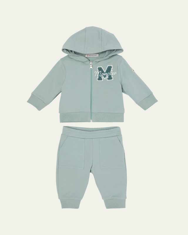 Boy's M Logo Embroidered Zip-Front Hoodie & Joggers, Size 3M-3